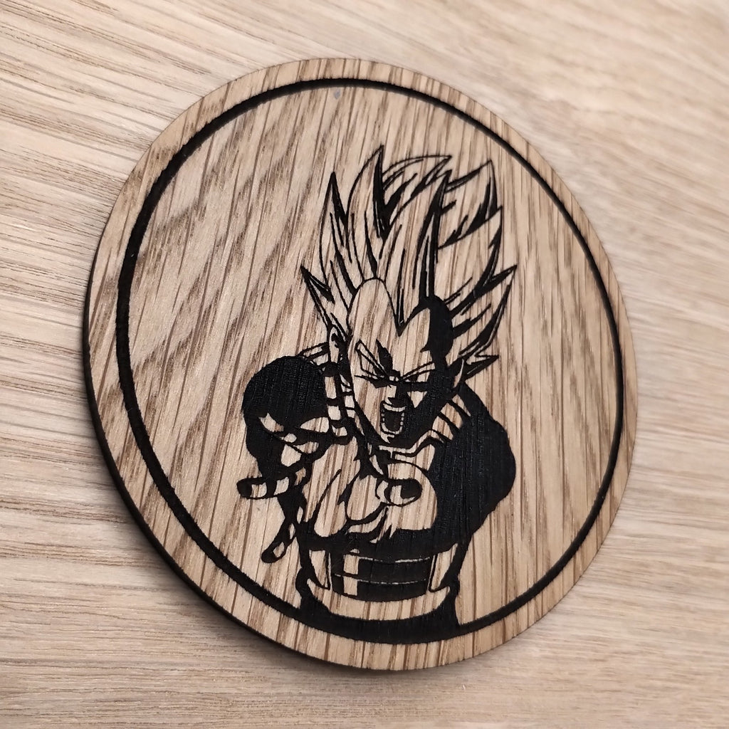 Laser cut wooden coaster personalised. Vegeta