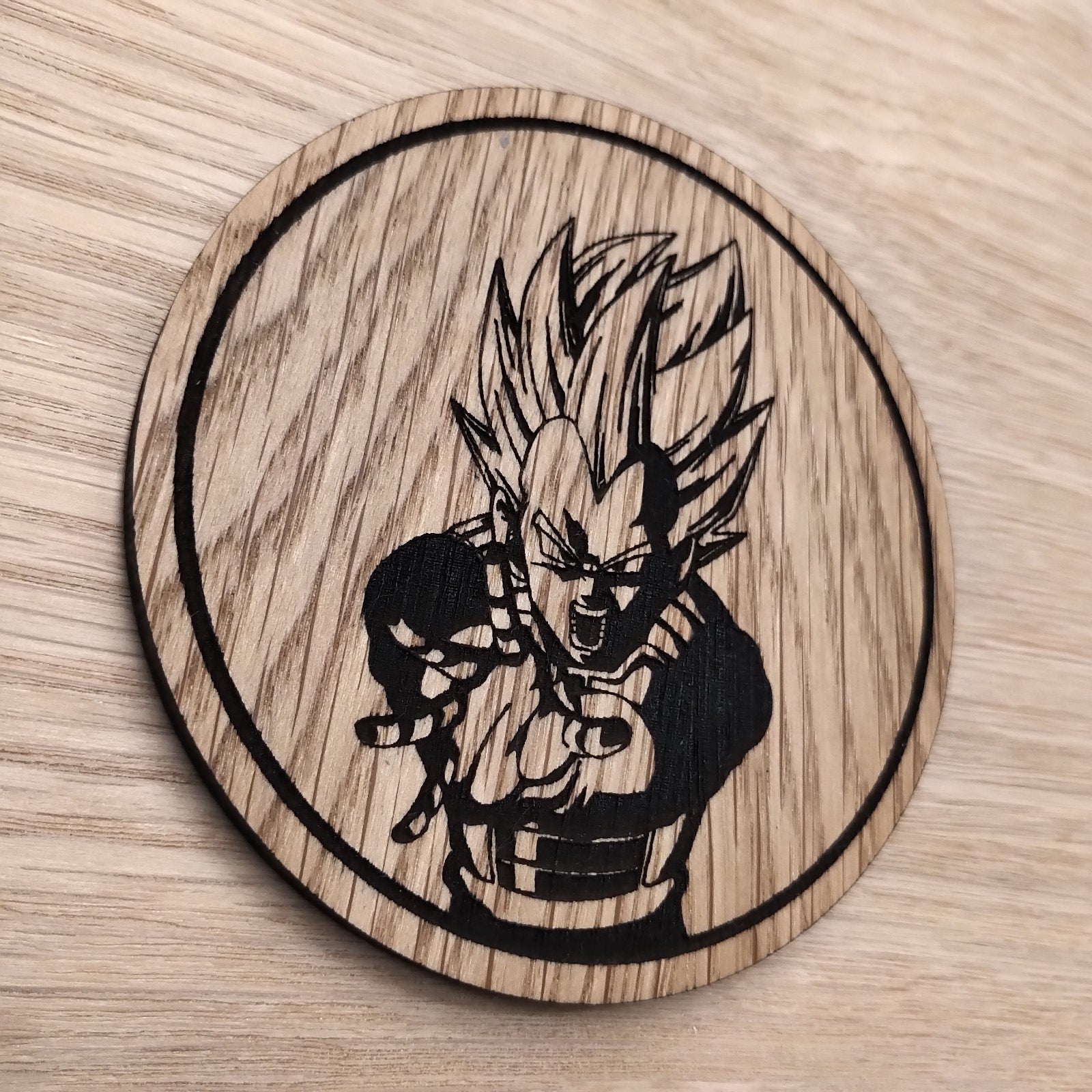 Laser cut wooden coaster personalised. Vegeta