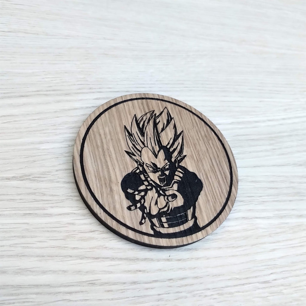 Laser cut wooden coaster personalised. Vegeta