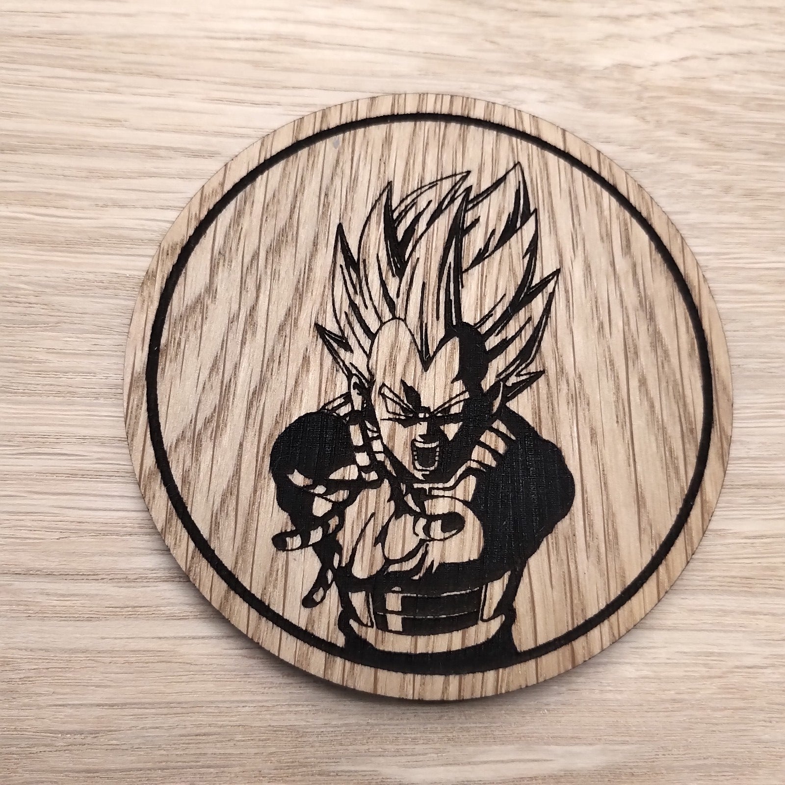 Laser cut wooden coaster personalised. Vegeta