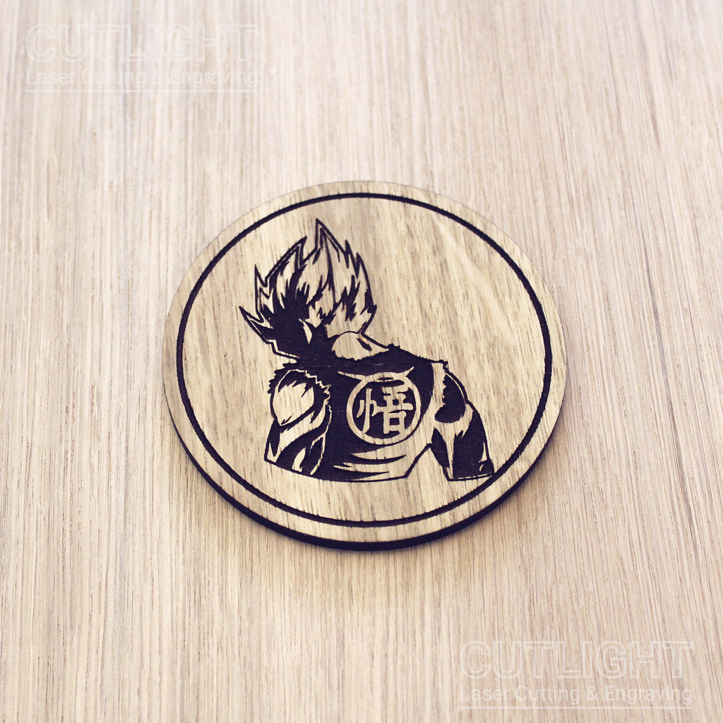 Laser cut wooden coaster personalised. Gouku