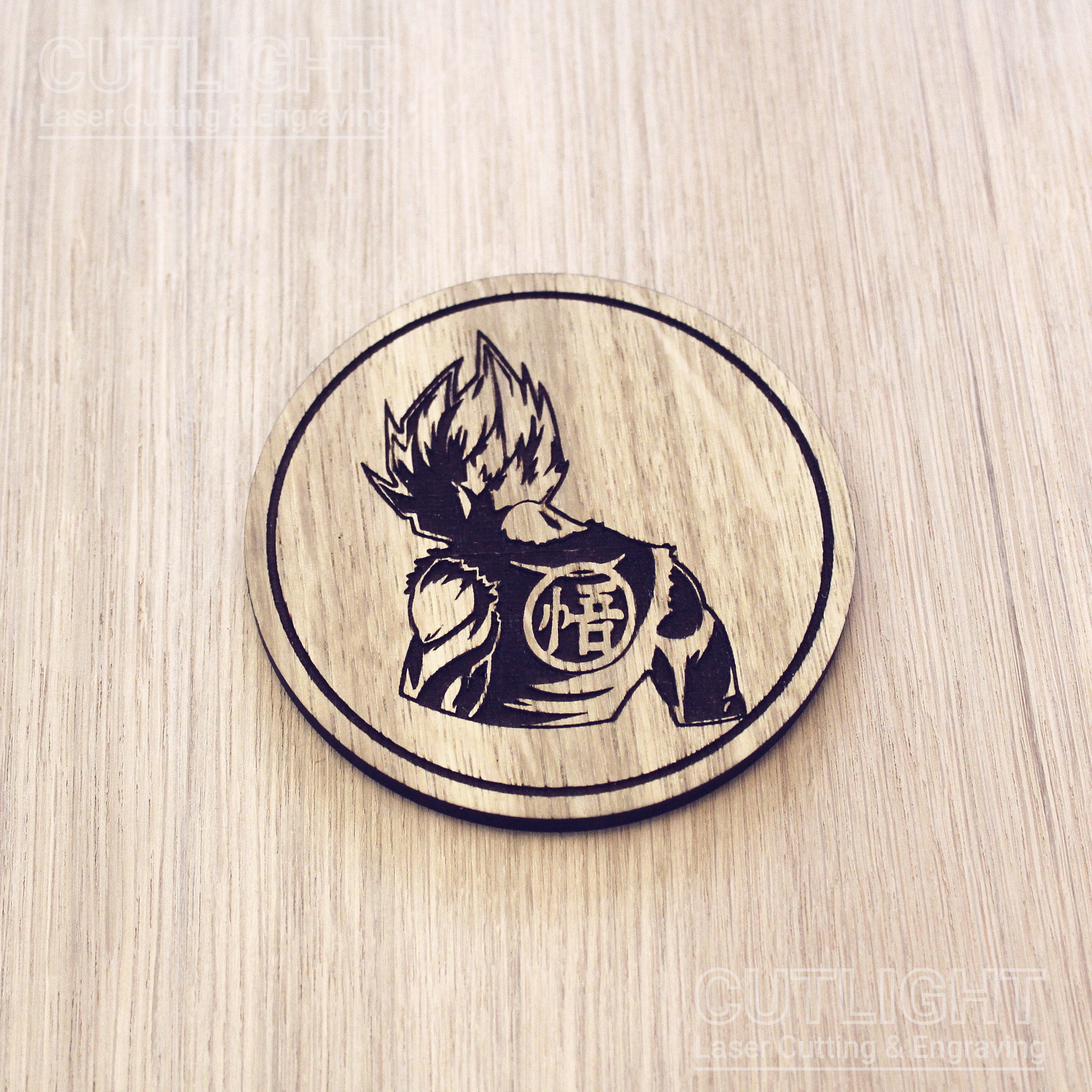 Laser cut wooden coaster personalised. Gouku