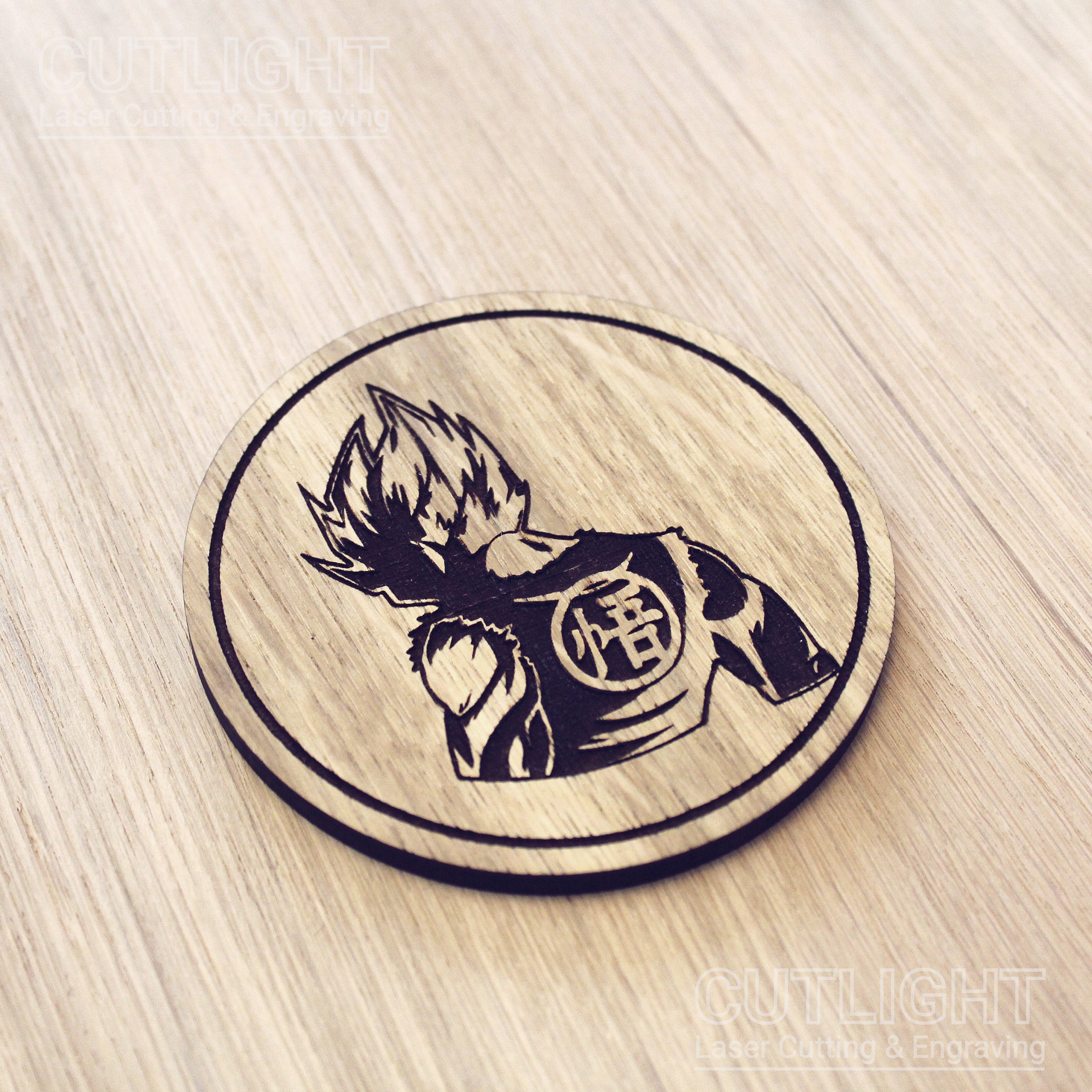 Laser cut wooden coaster personalised. Gouku