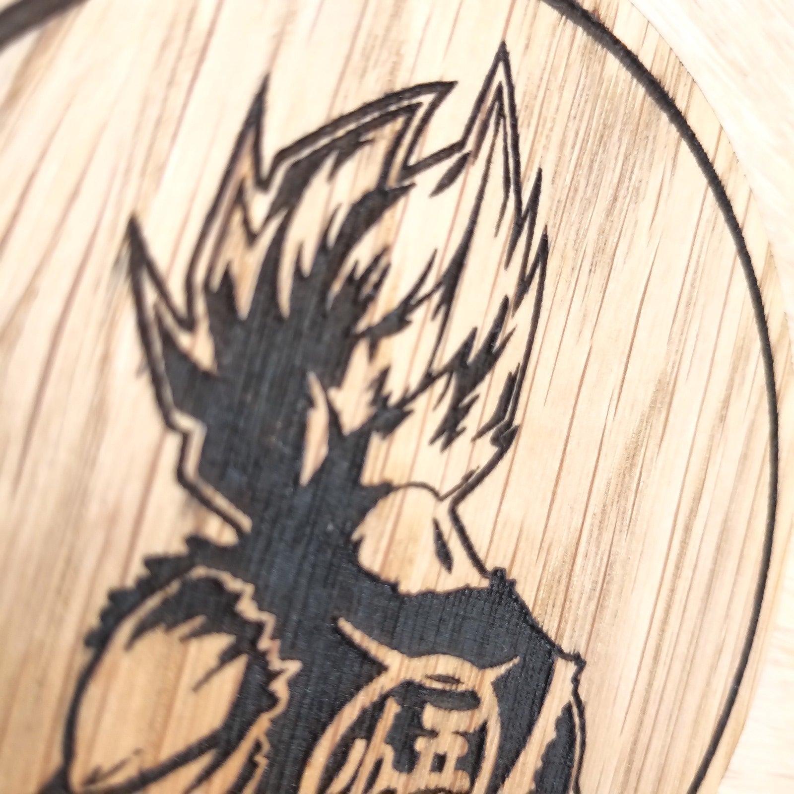 Laser cut wooden coaster personalised. Gouku