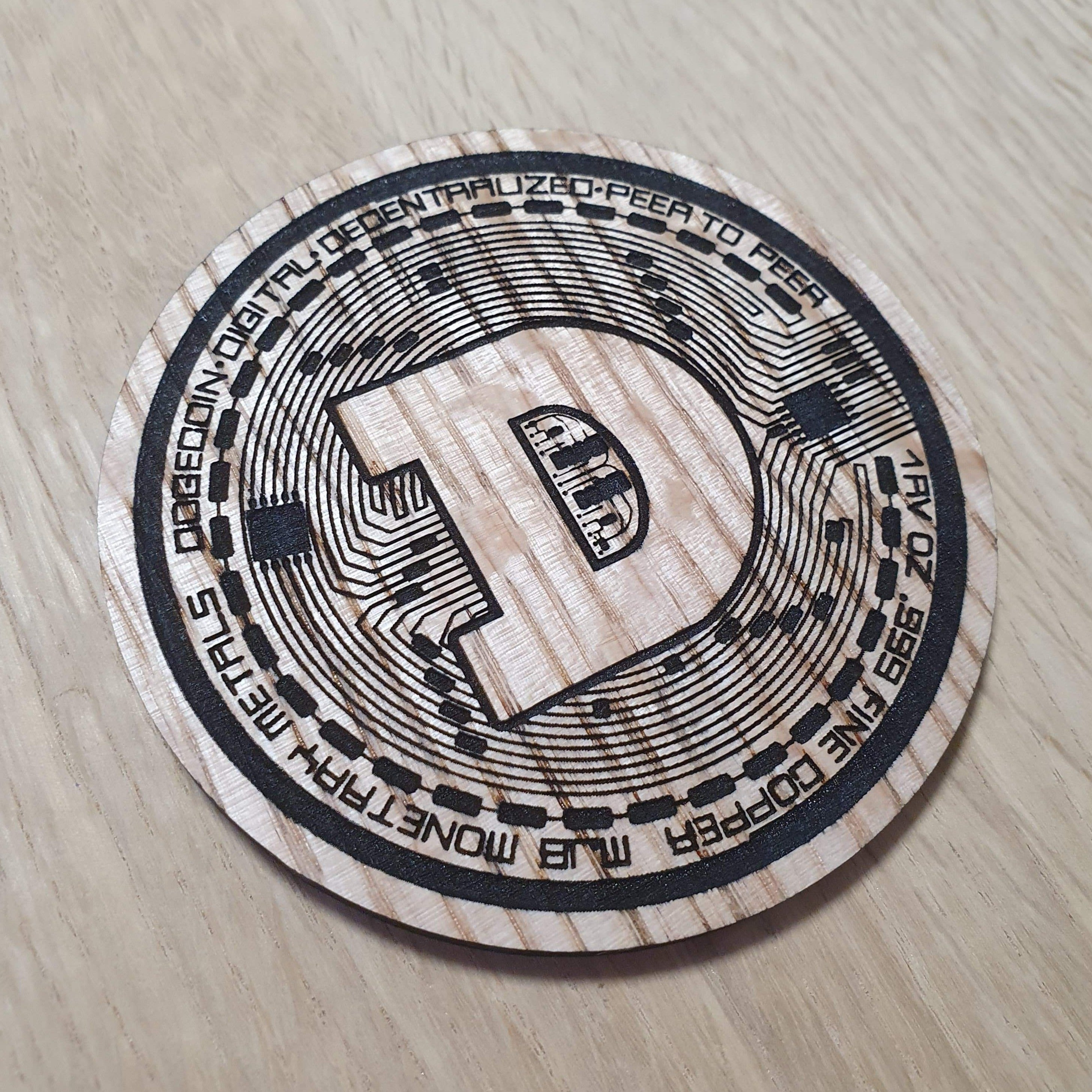 Laser cut wooden coaster personalised. Doge Coin Cryptocurrency