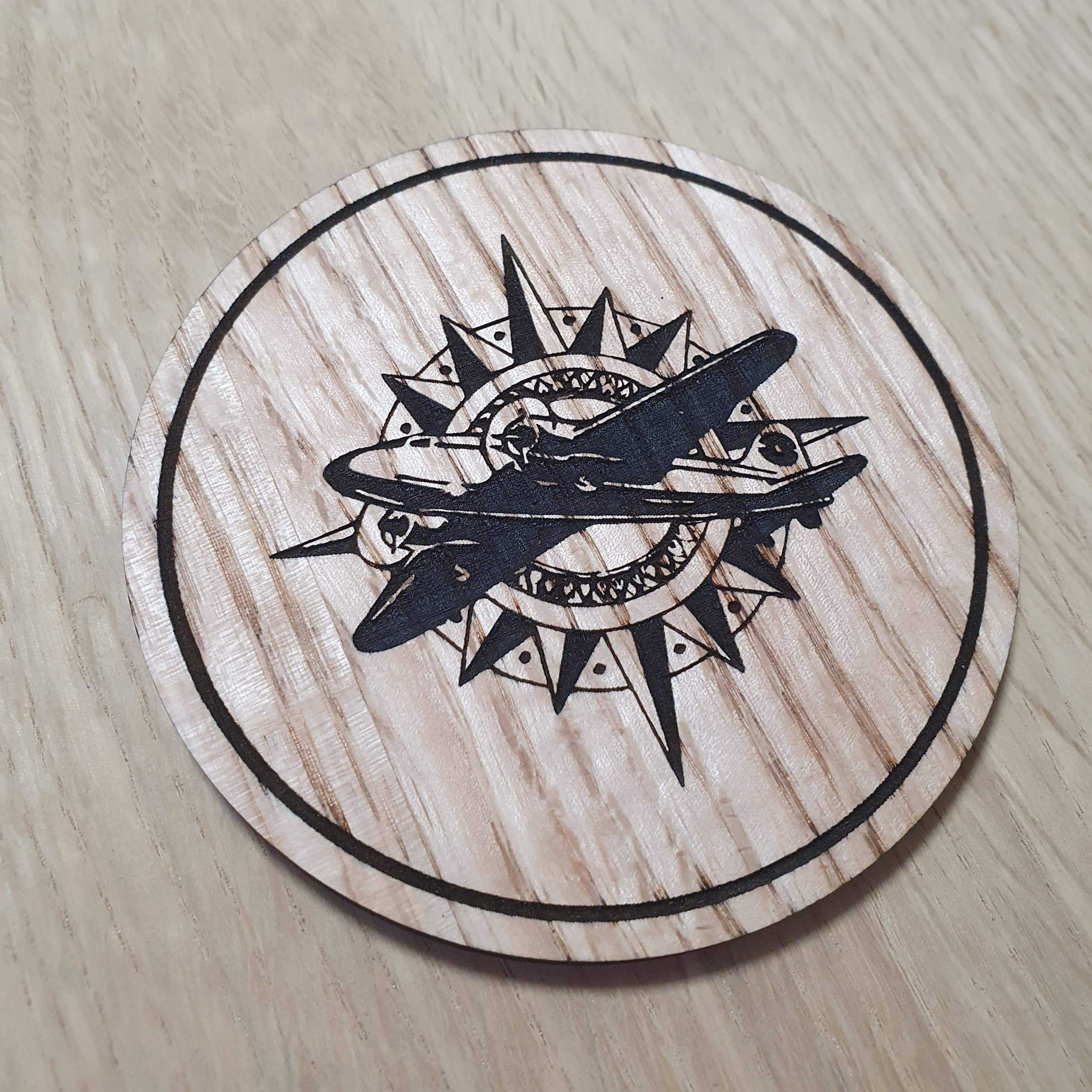 Laser cut wooden coaster personalised. Doctor Jones Airplane