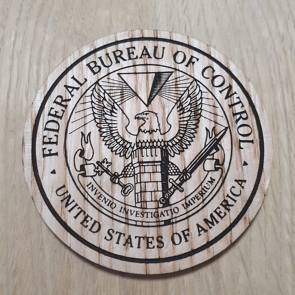 Laser cut wooden coaster personalised. Bureau of Control