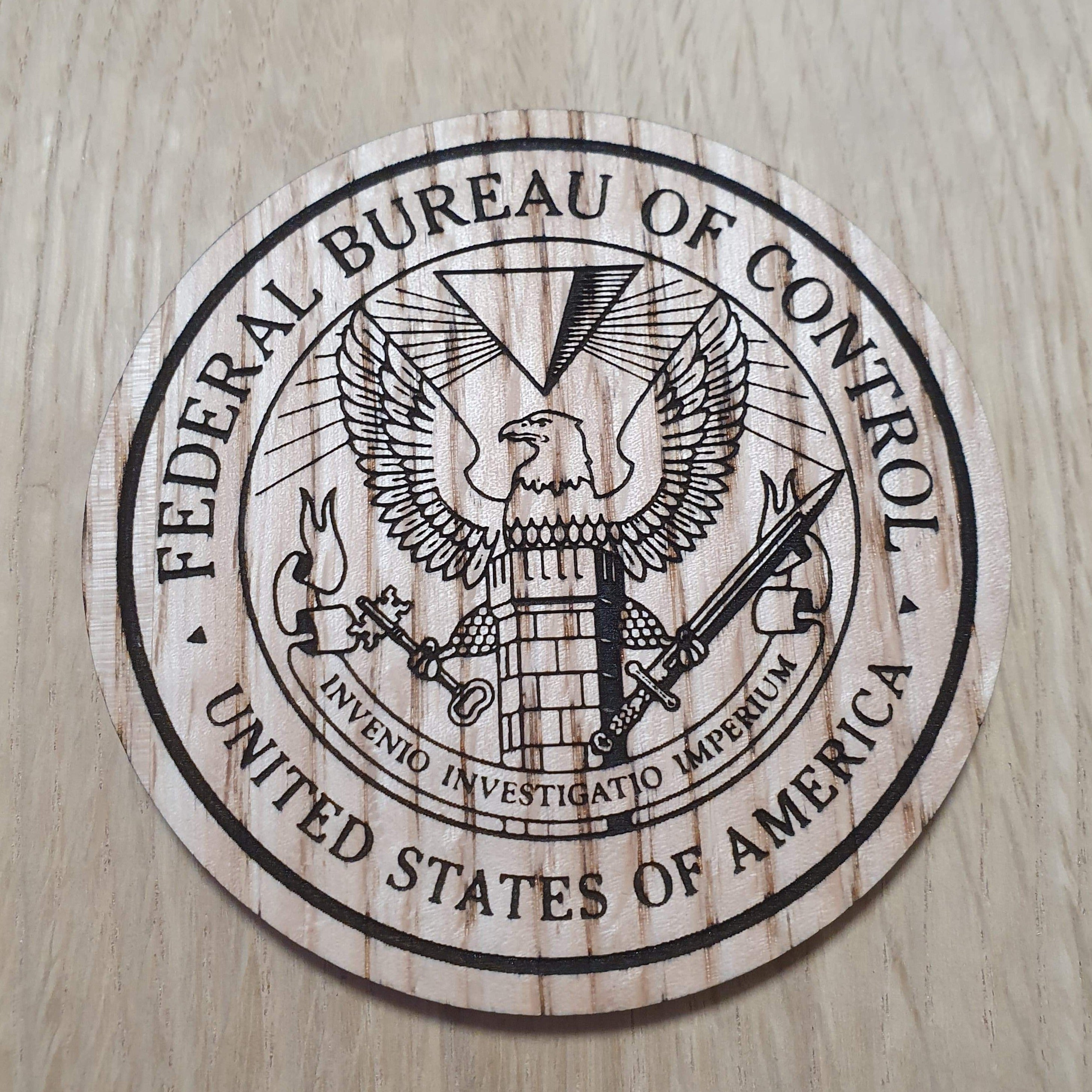 Laser cut wooden coaster personalised. Bureau of Control