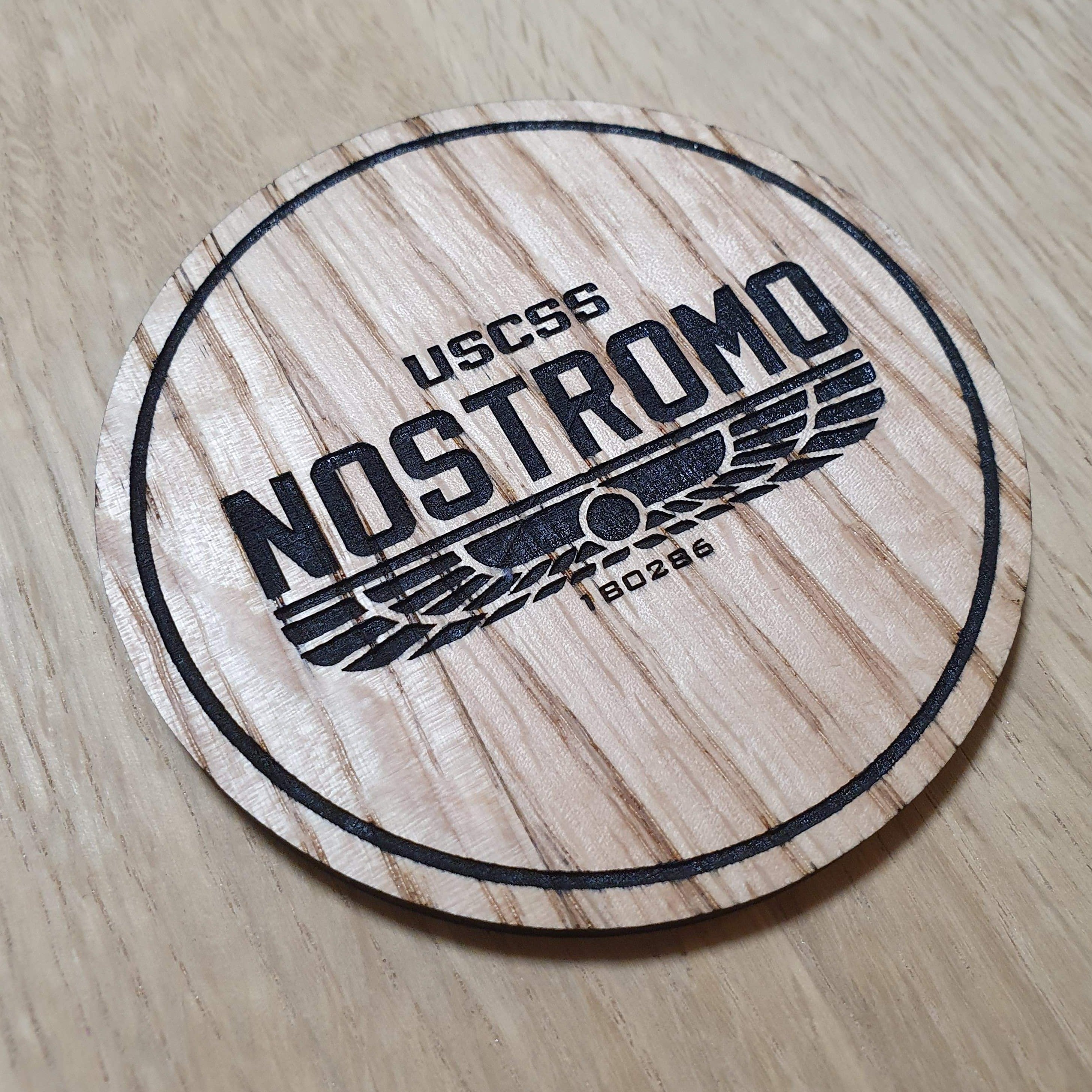 Laser cut wooden coaster personalised. Alien Ship