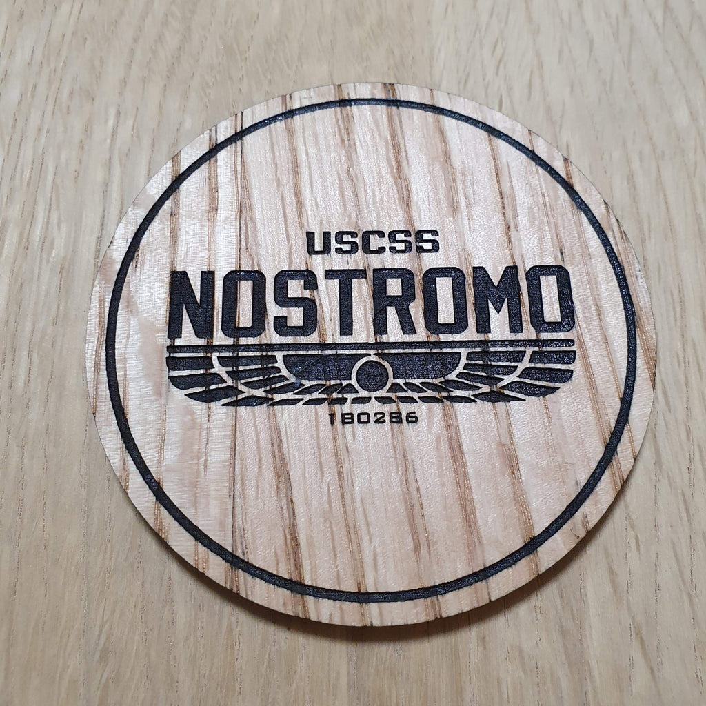 Laser cut wooden coaster personalised. Alien Ship