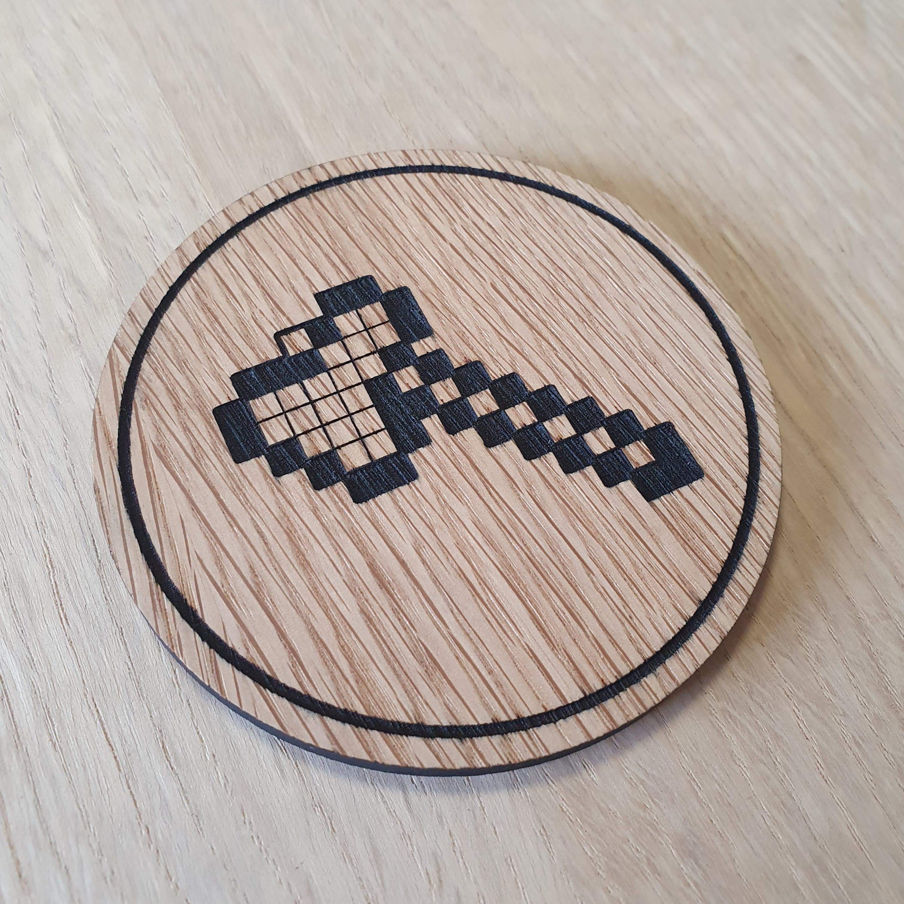 Laser cut wooden coaster personalised. Minecraft Diamond Axe