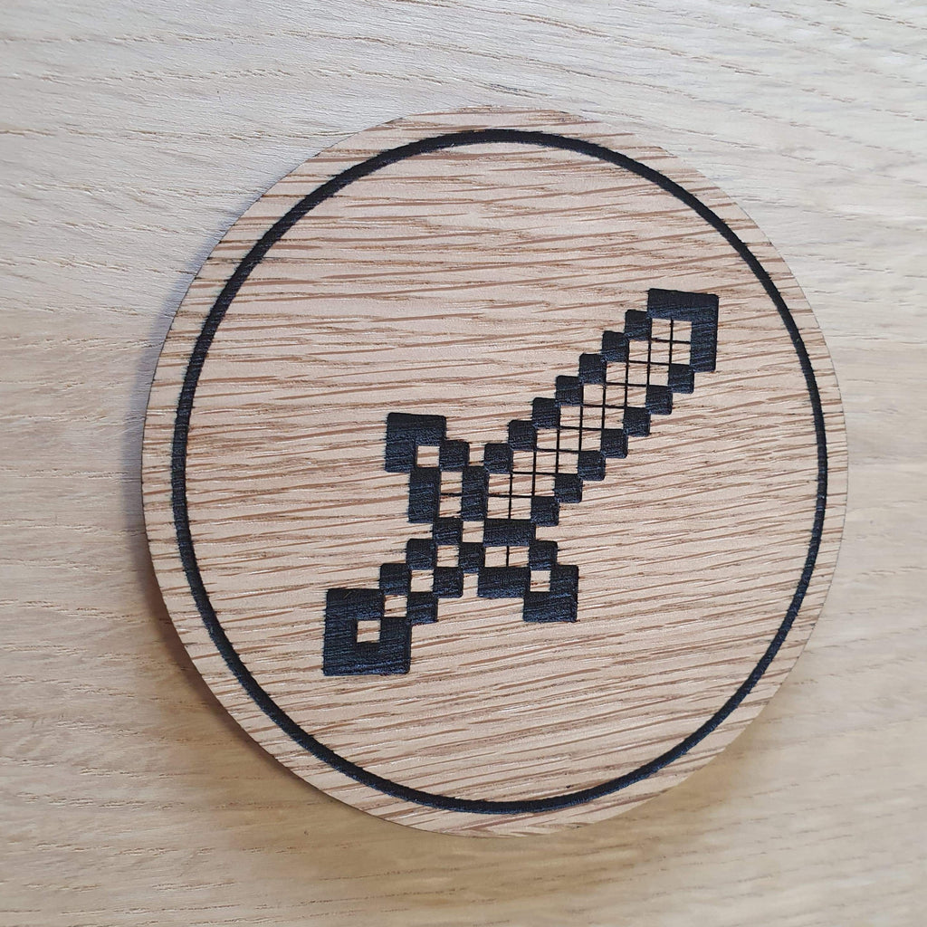 Laser cut wooden coaster personalised. Minecraft Diamond Sword