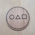 Laser cut wooden coaster personalised.  Circle Triangle Square
