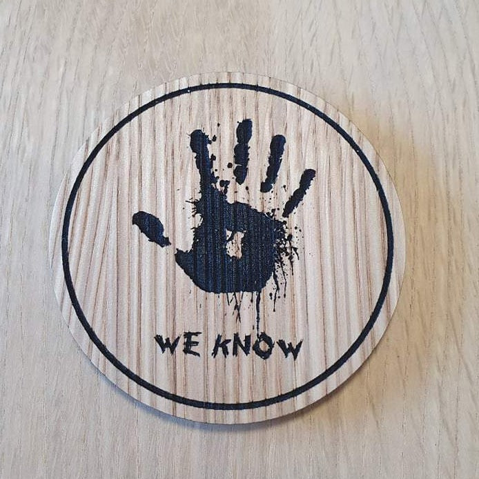 Laser cut wooden coaster personalised. We know Dark Brotherhood Handprint
