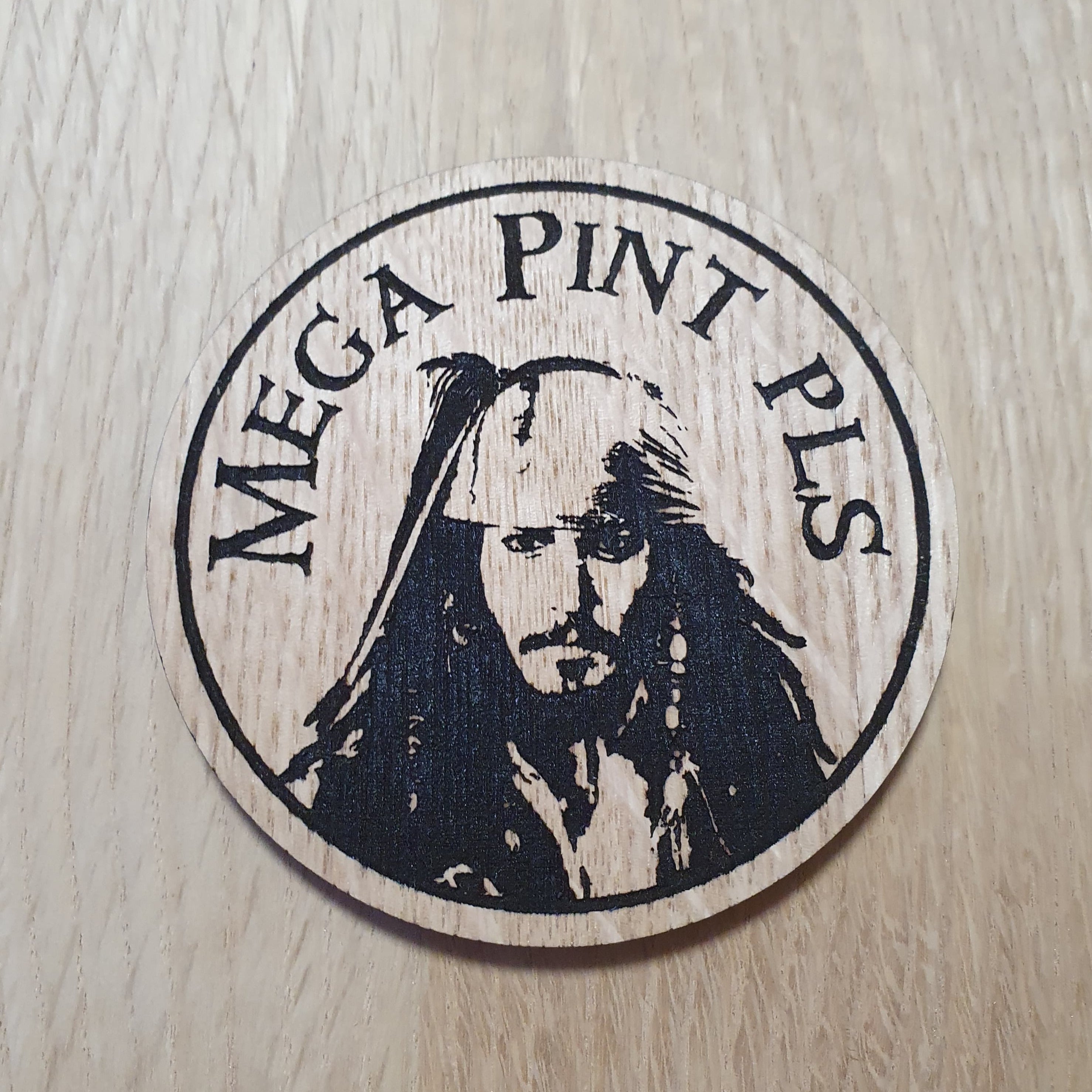 Laser cut wooden coaster personalised.  Depp Heard Mega Pint Pun