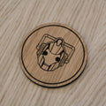 Laser cut wooden coaster. Cyberman