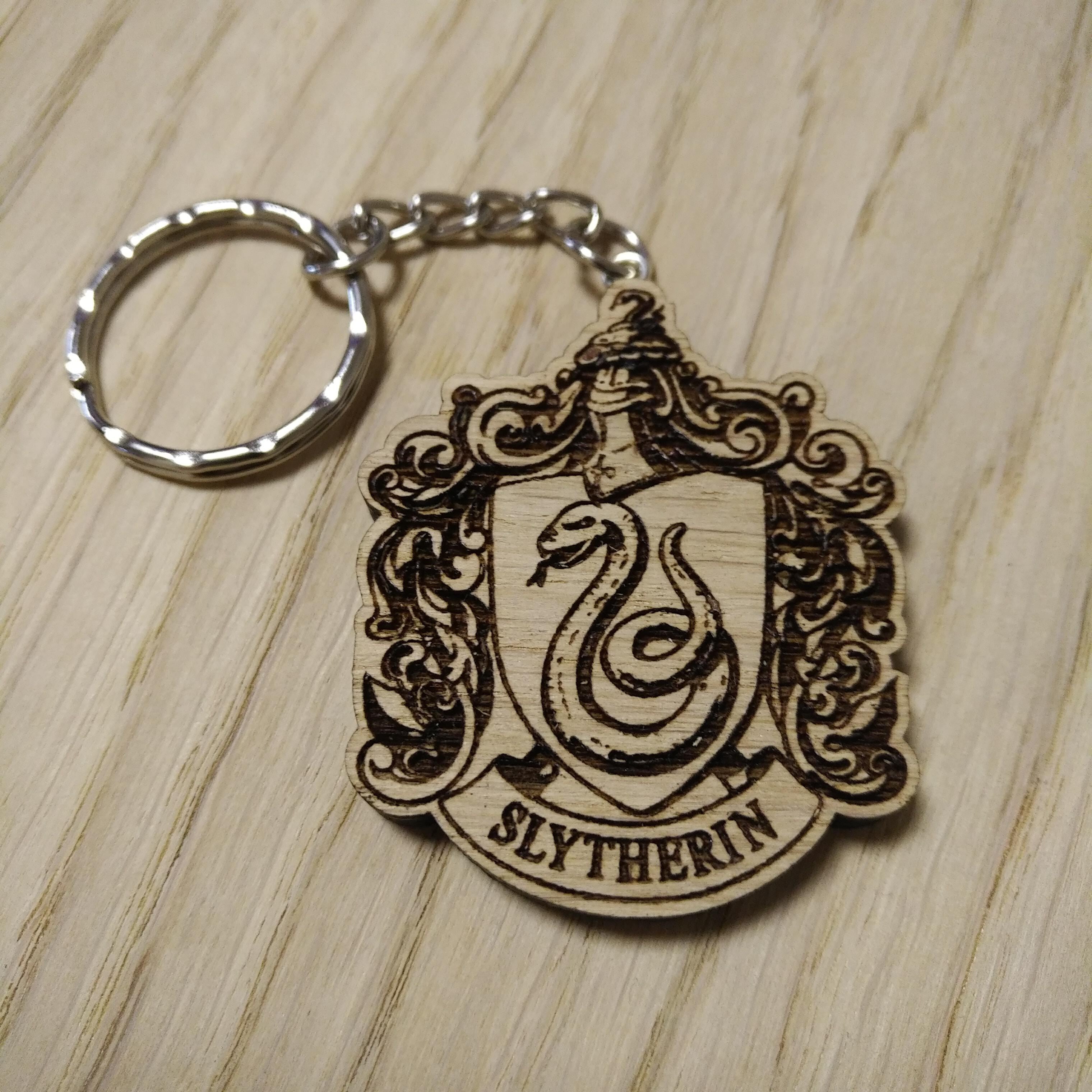 Lasercut wooden keyring keychain. house Slytherin