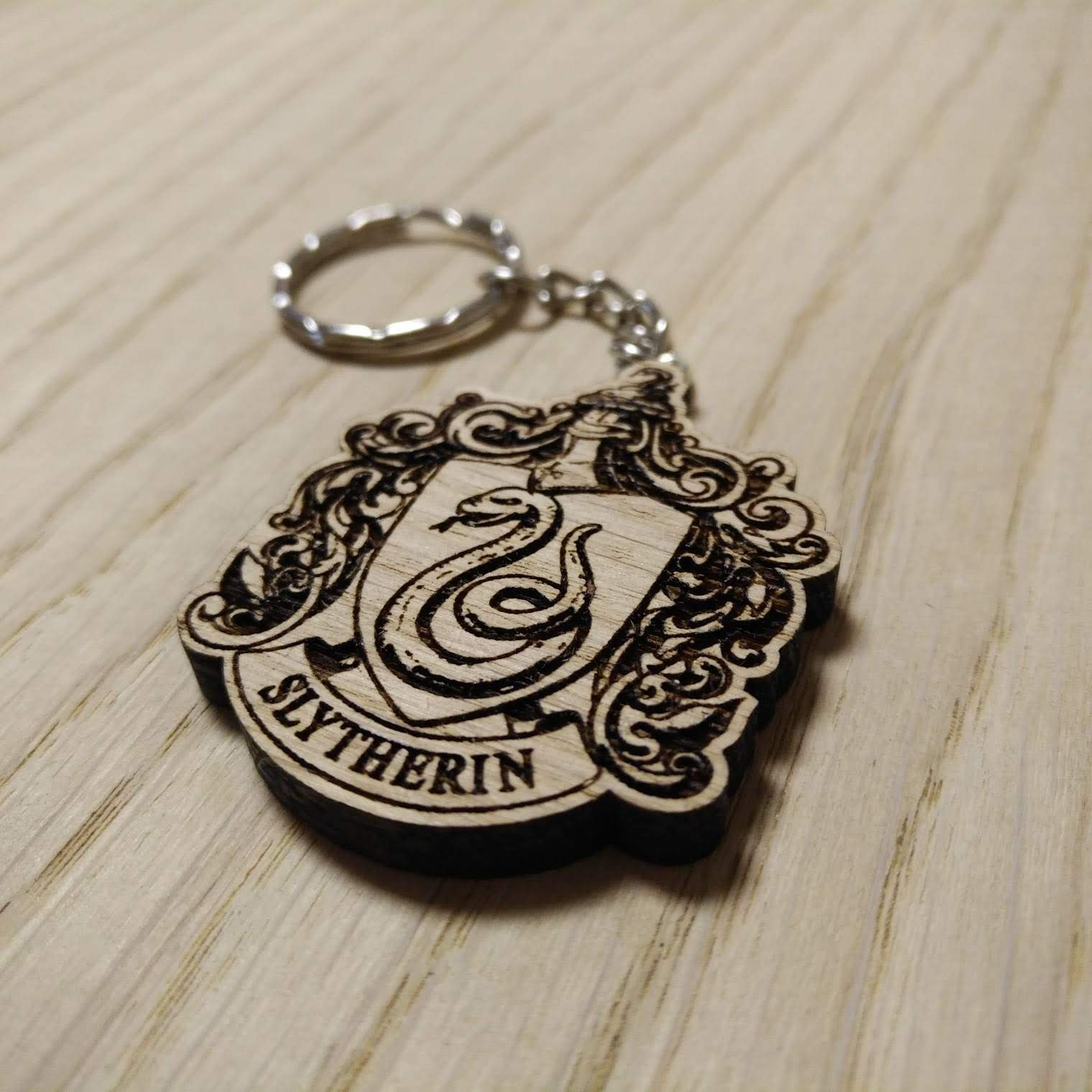 Lasercut wooden keyring keychain. house Slytherin