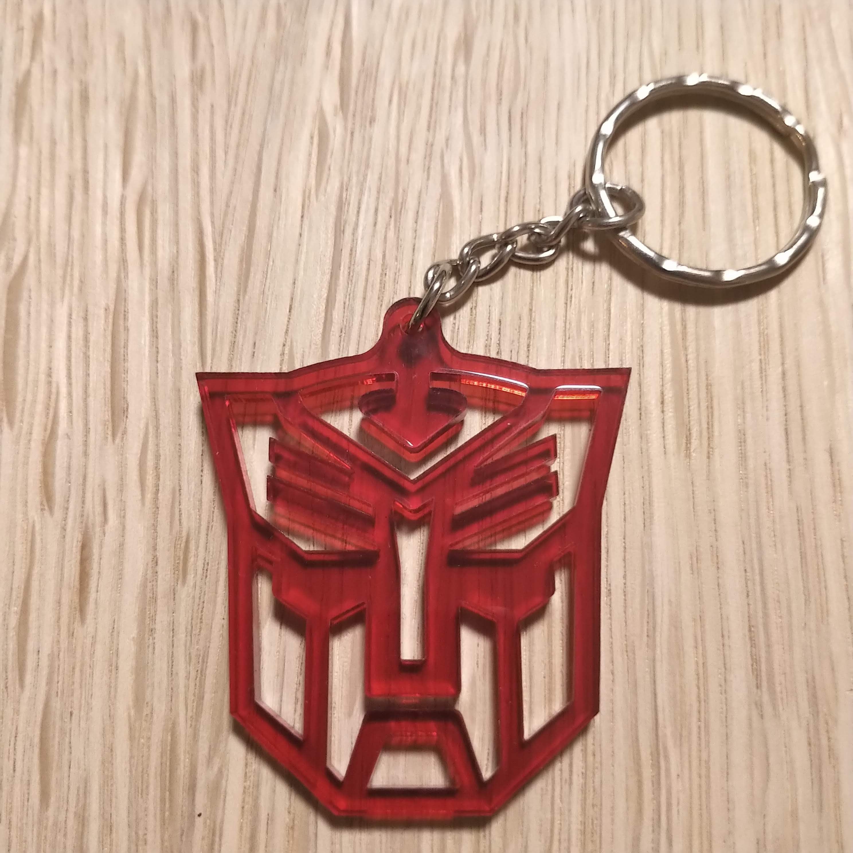 Lasercut acrylic keyring keychain. Autobot