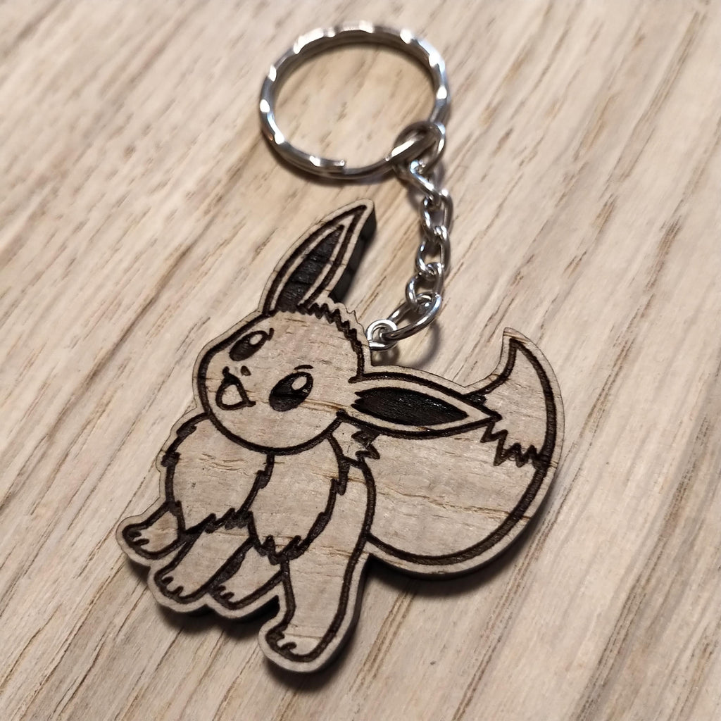 Lasercut wooden keyring keychain. Eevee