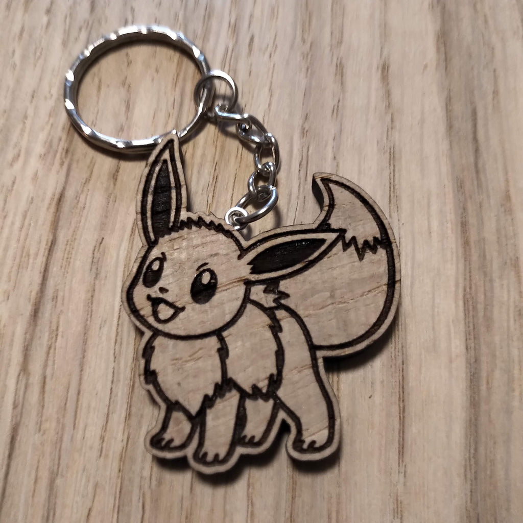 Lasercut wooden keyring keychain. Eevee