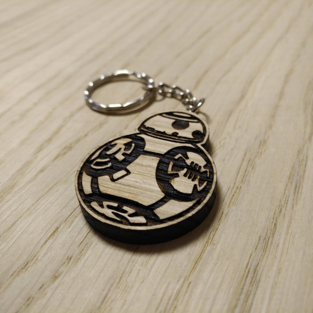 Lasercut wooden keyring keychain. BB8 Droid
