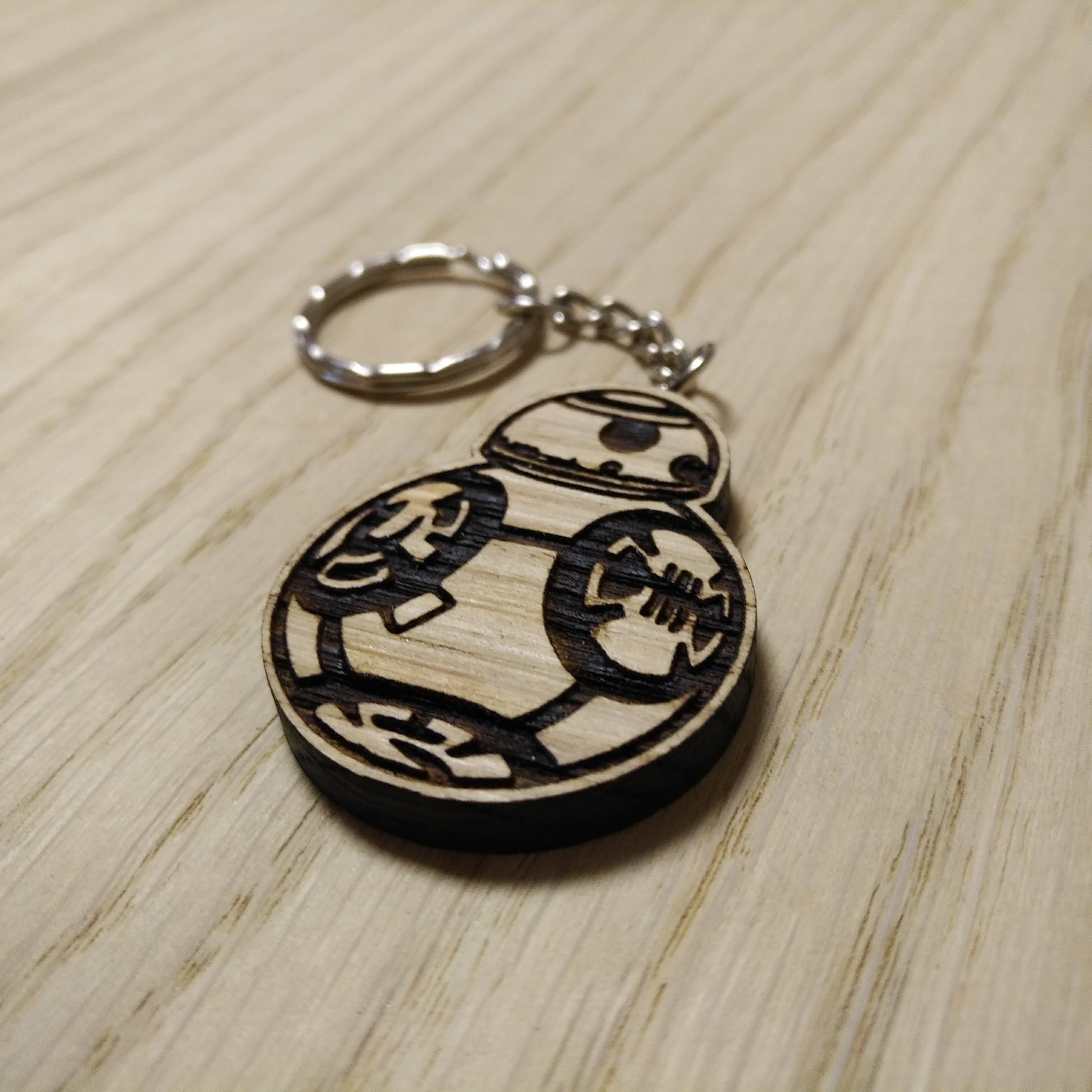 Lasercut wooden keyring keychain. BB8 Droid
