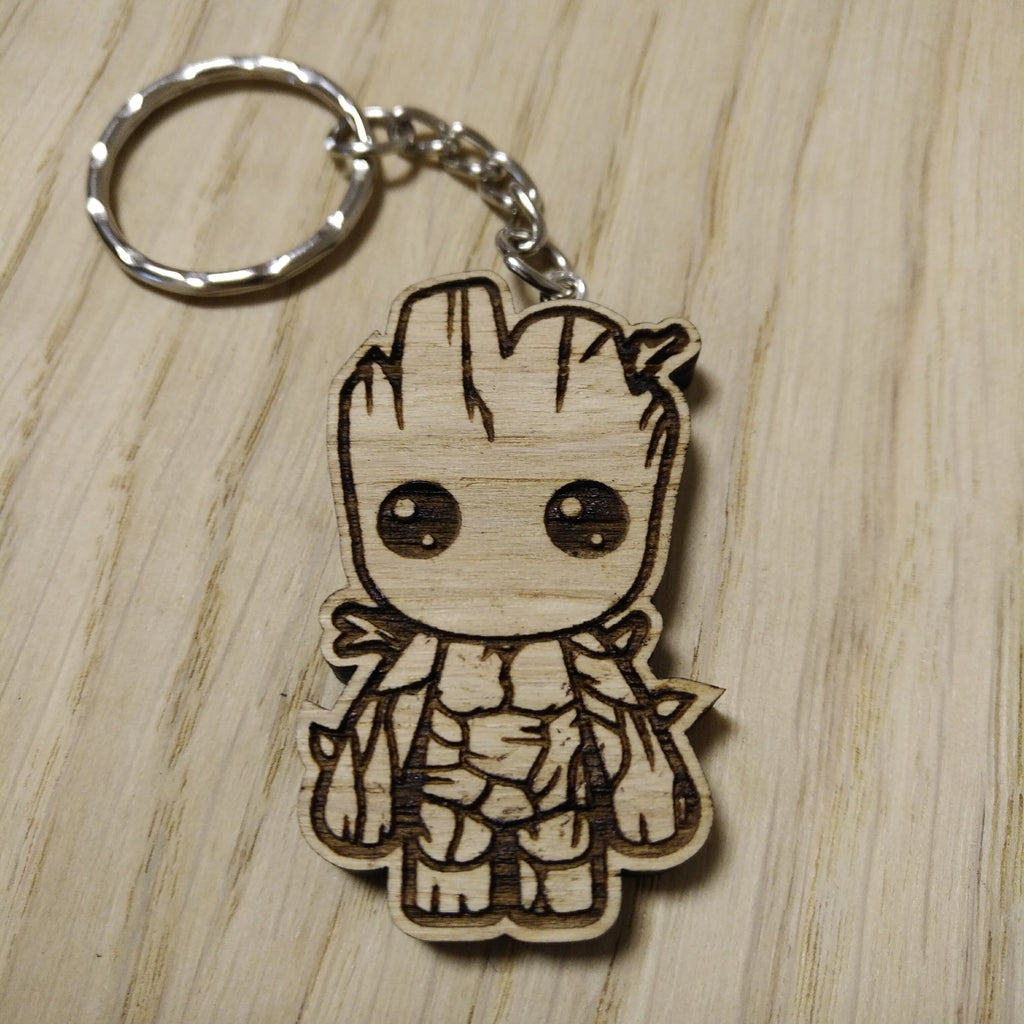 Lasercut wooden keyring keychain. Cute baby groot