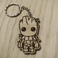Lasercut wooden keyring keychain. Cute baby groot