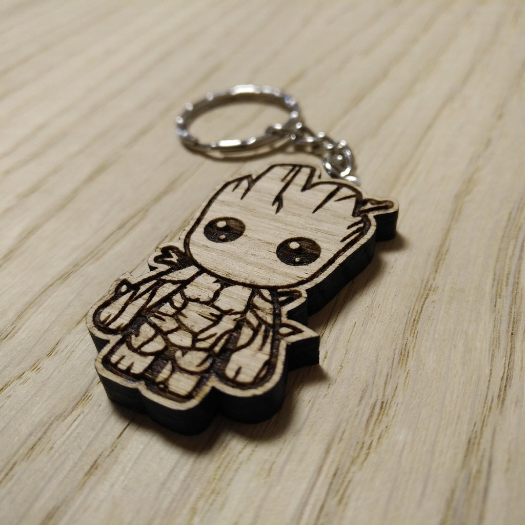 Lasercut wooden keyring keychain. Cute baby groot