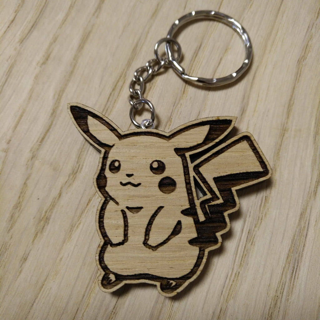 Lasercut wooden keyring keychain. Pika