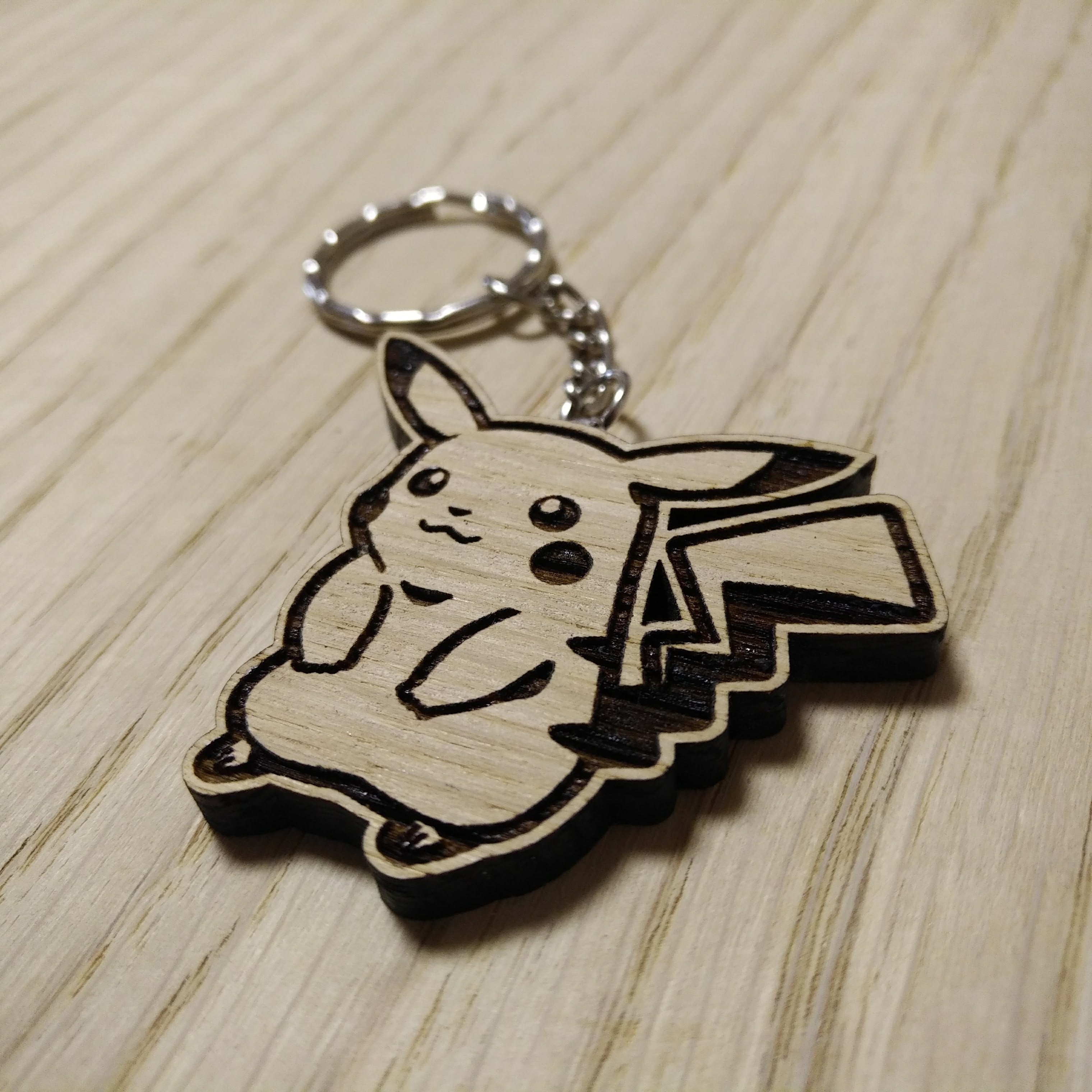 Lasercut wooden keyring keychain. Pika