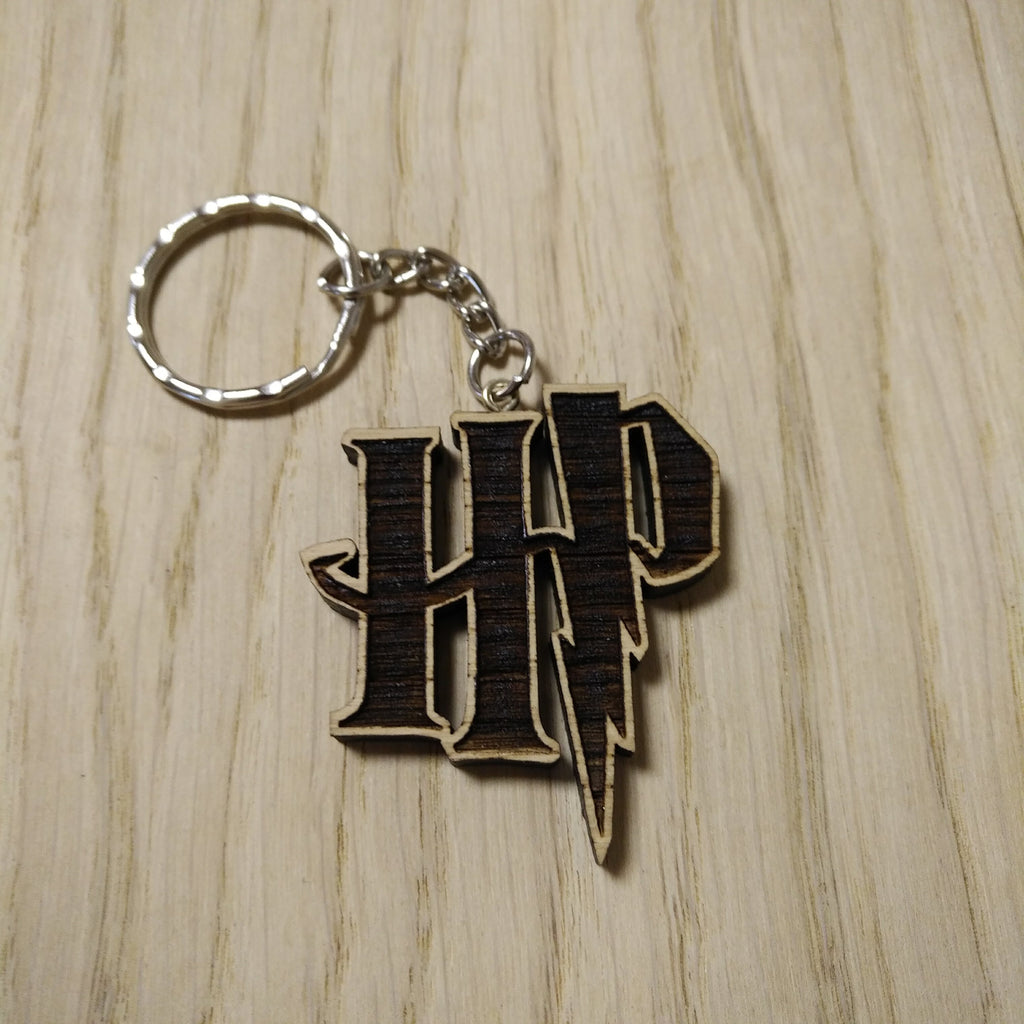 Lasercut wooden keyring keychain. Harry Potter initials