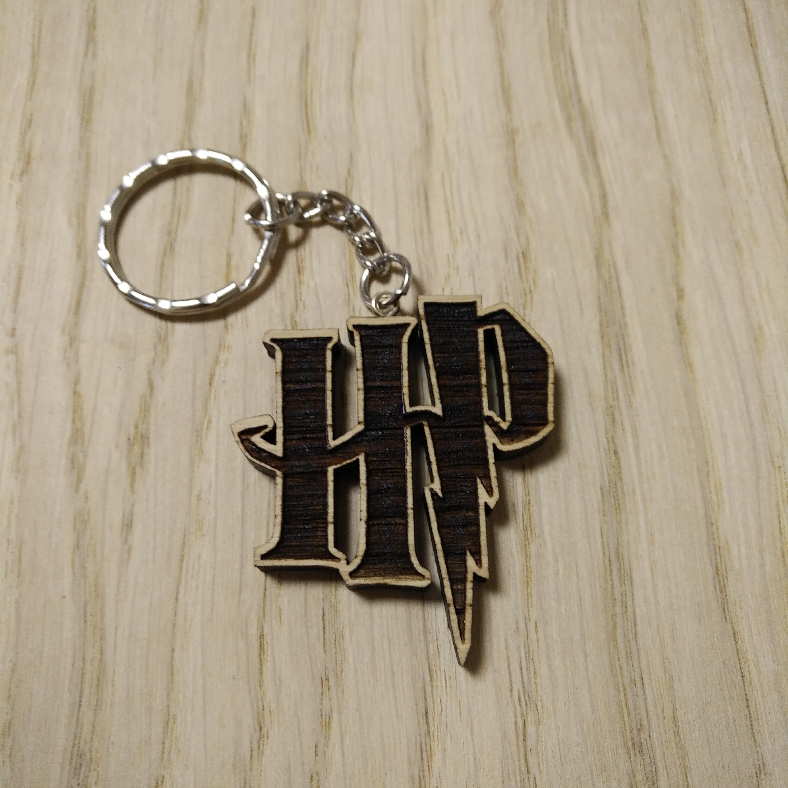 Lasercut wooden keyring keychain. Harry Potter initials