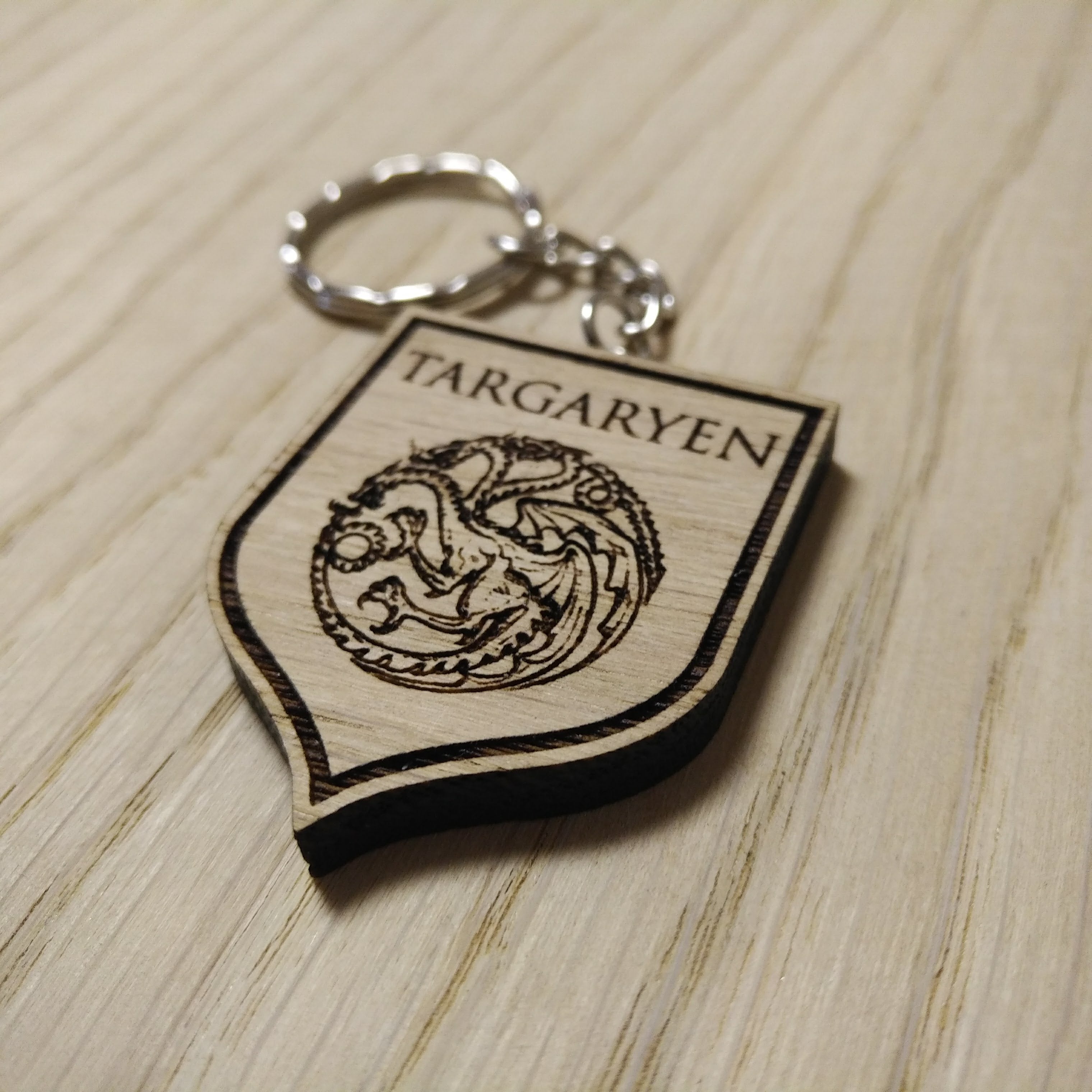 Lasercut wooden keyring keychain. house Targaryen
