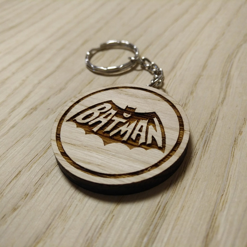 Lasercut wooden keyring keychain. Batman 1960s