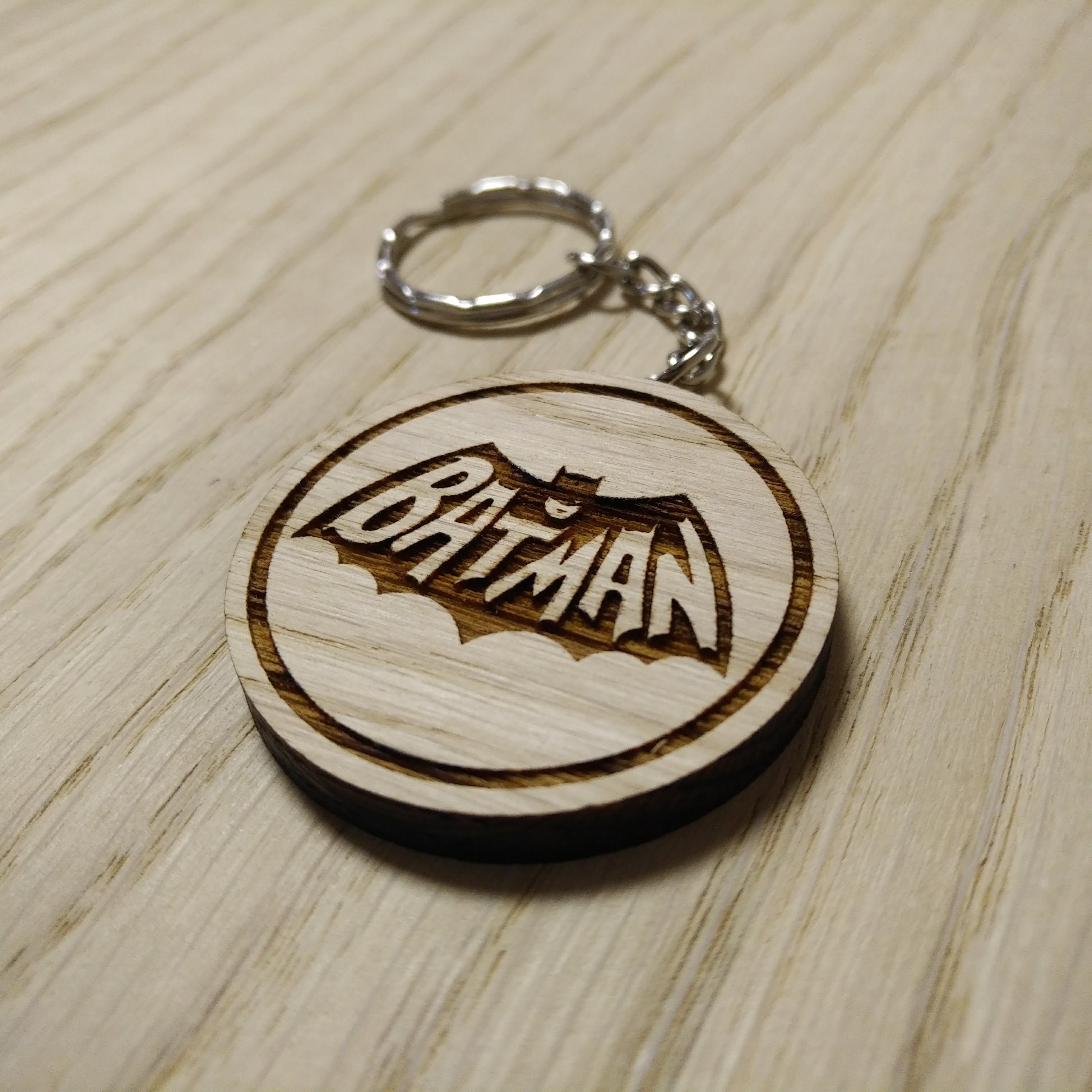 Lasercut wooden keyring keychain. Batman 1960s