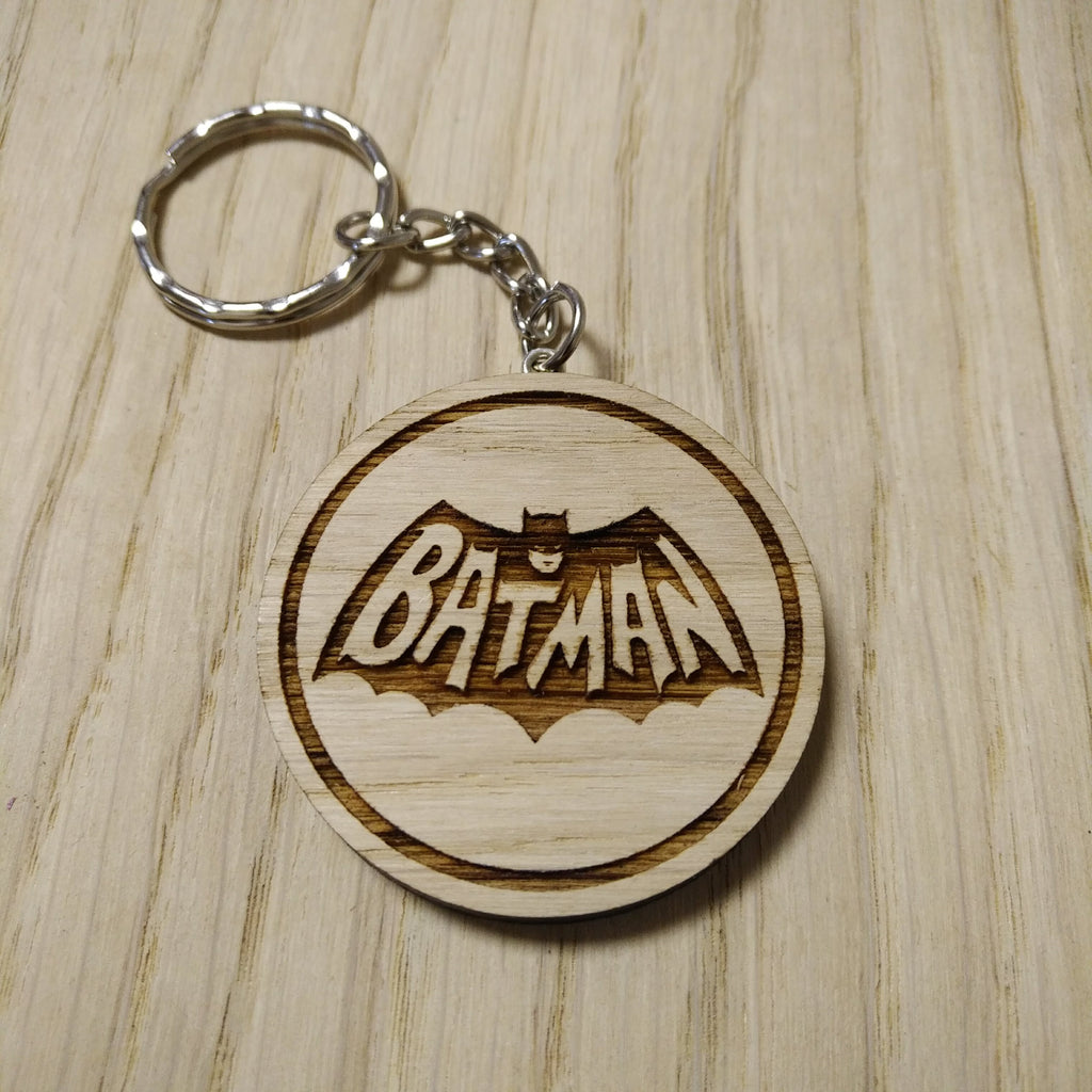 Lasercut wooden keyring keychain. Batman 1960s