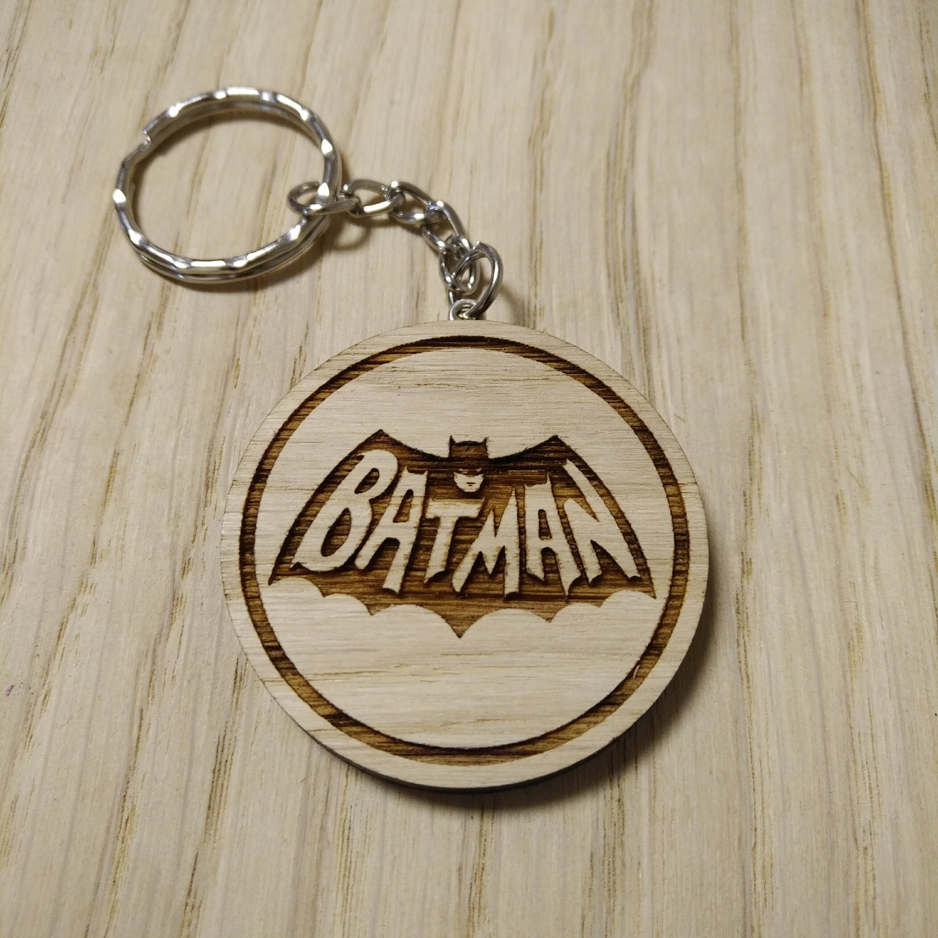Lasercut wooden keyring keychain. Batman 1960s
