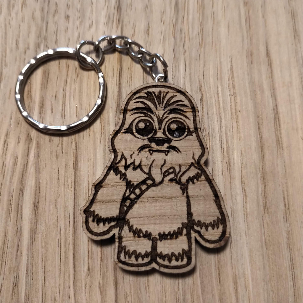 Lasercut wooden keyring keychain. Chibi wookie