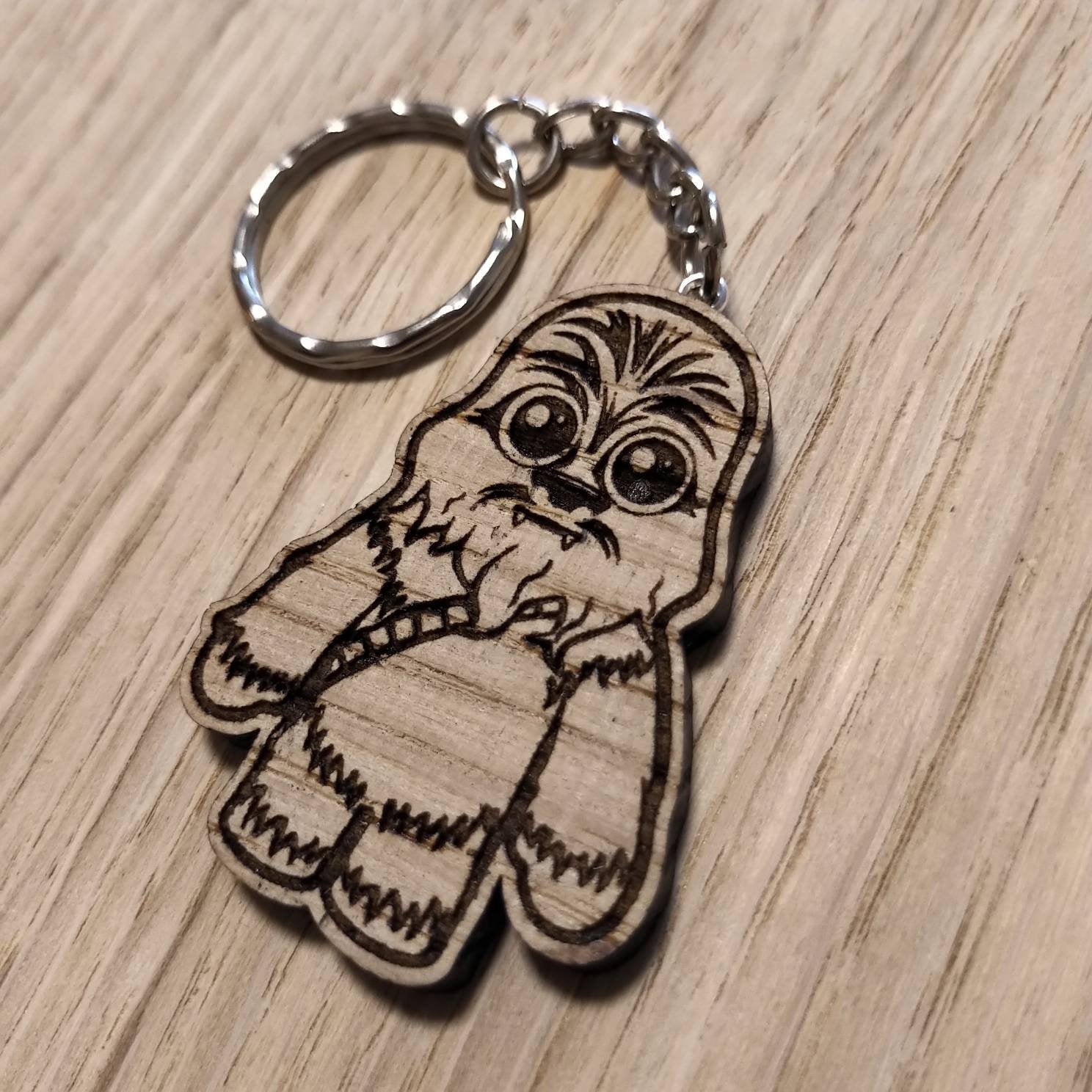 Lasercut wooden keyring keychain. Chibi wookie