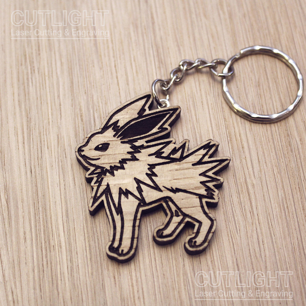 Lasercut wooden keyring keychain. Jolteon