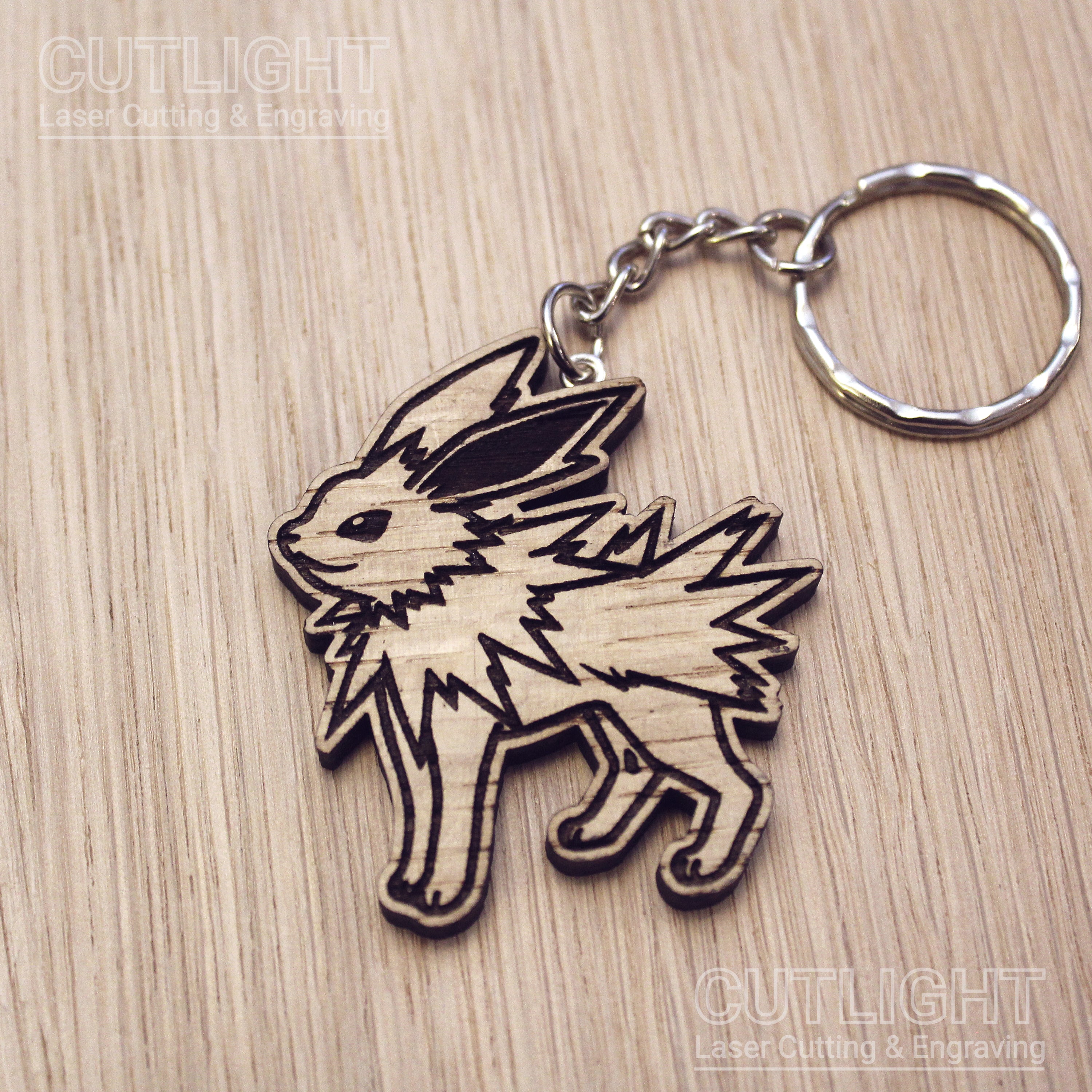 Lasercut wooden keyring keychain. Jolteon