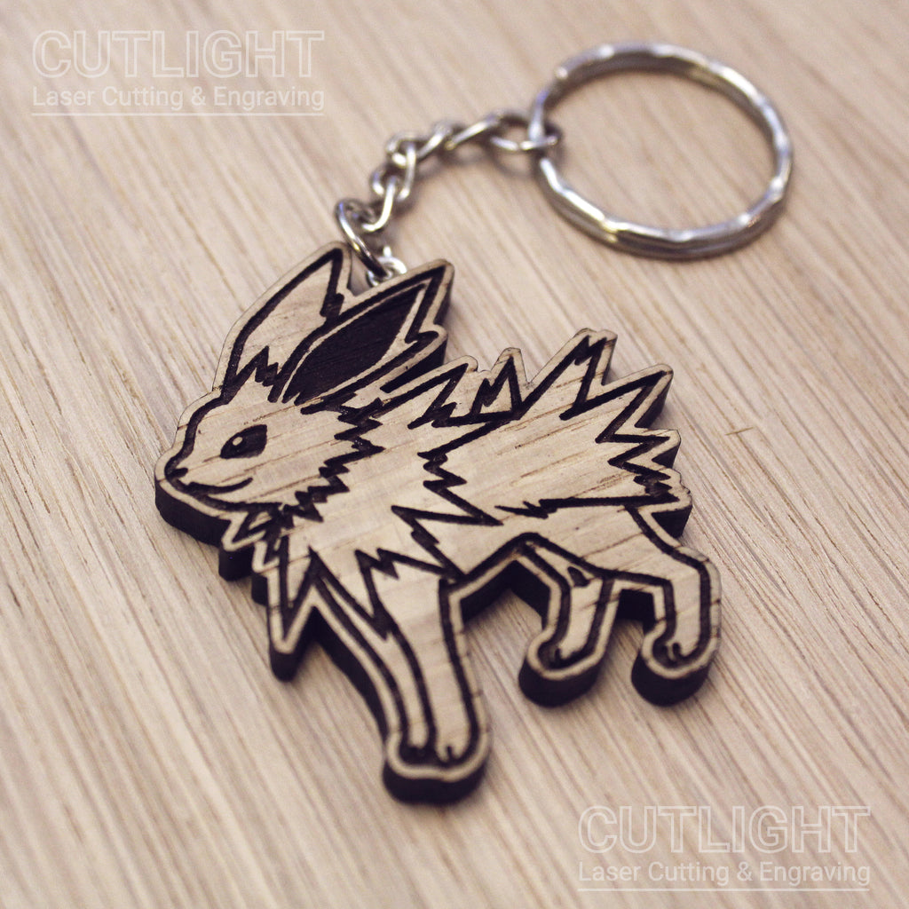Lasercut wooden keyring keychain. Jolteon