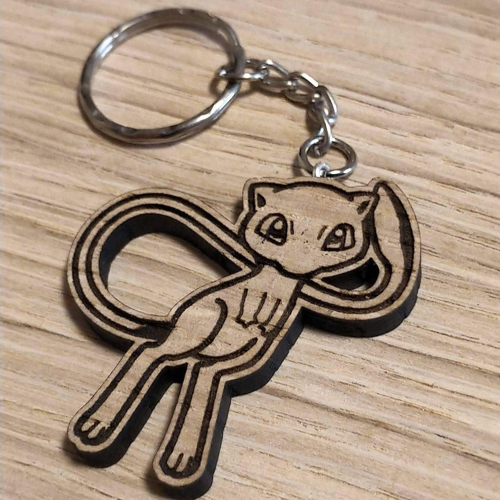 Lasercut wooden keyring keychain. Mew