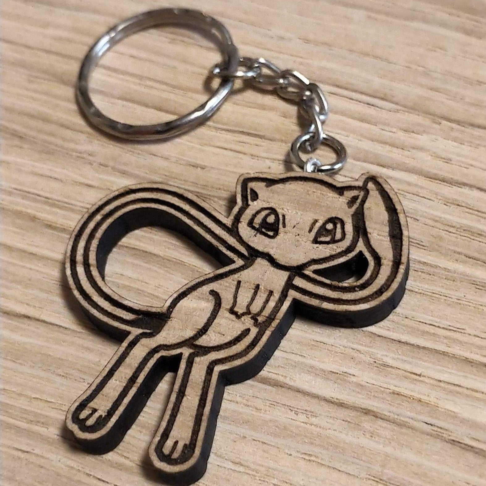 Lasercut wooden keyring keychain. Mew