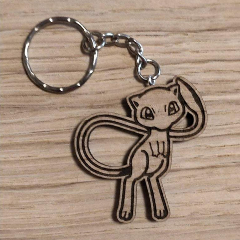 Lasercut wooden keyring keychain. Mew