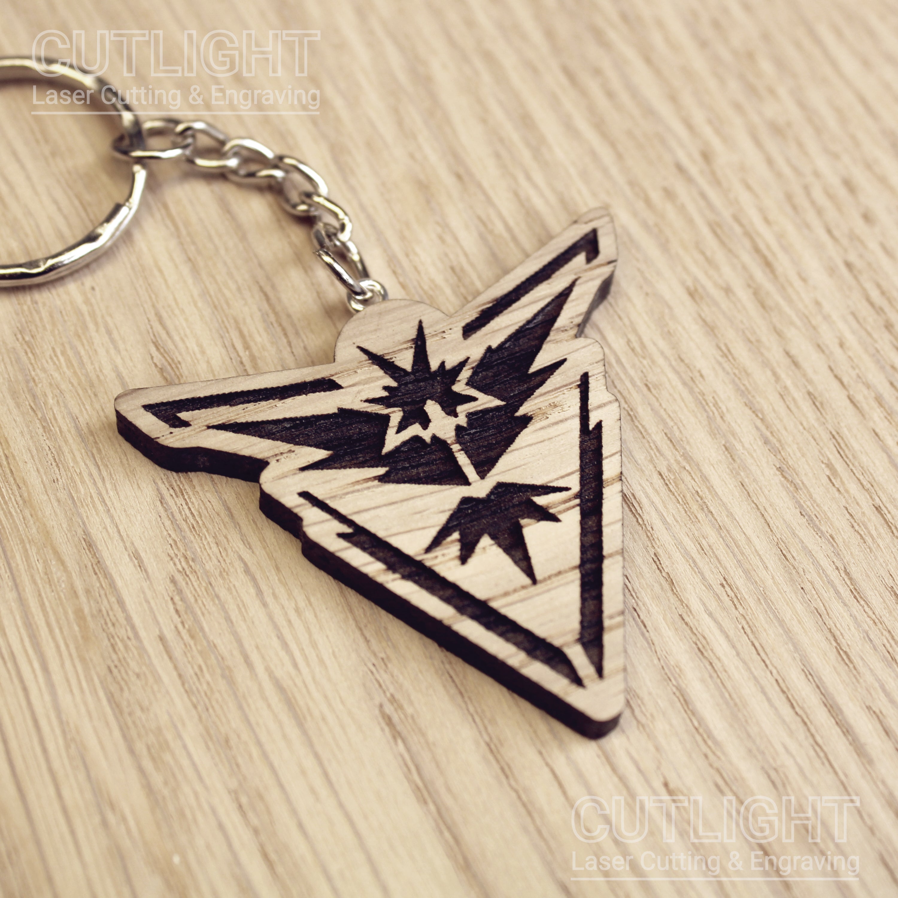 Lasercut wooden keyring keychain. Trainer Instinct