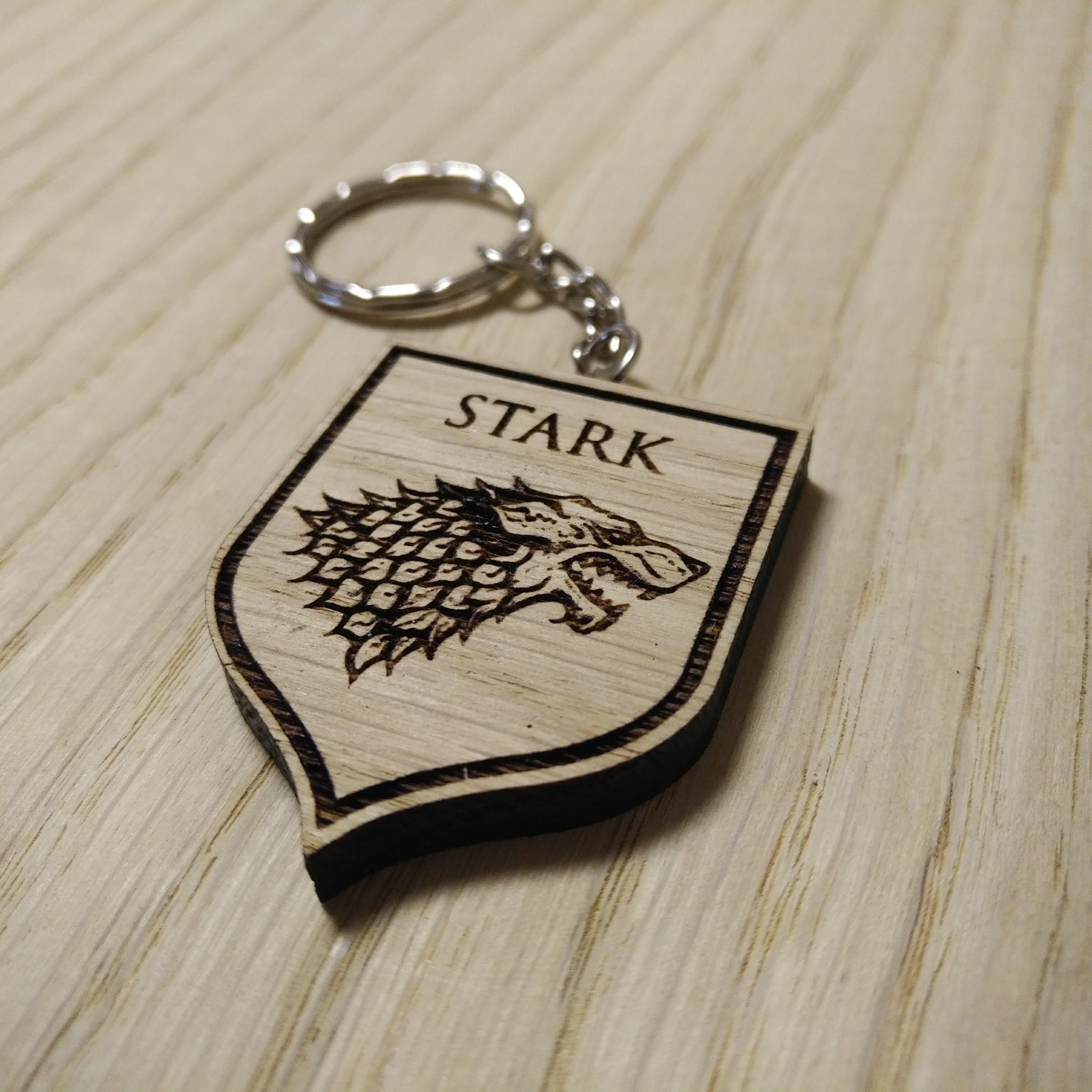Lasercut wooden keyring keychain. House Stark