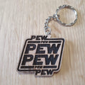 Lasercut wooden keyring keychain. Pew Pun